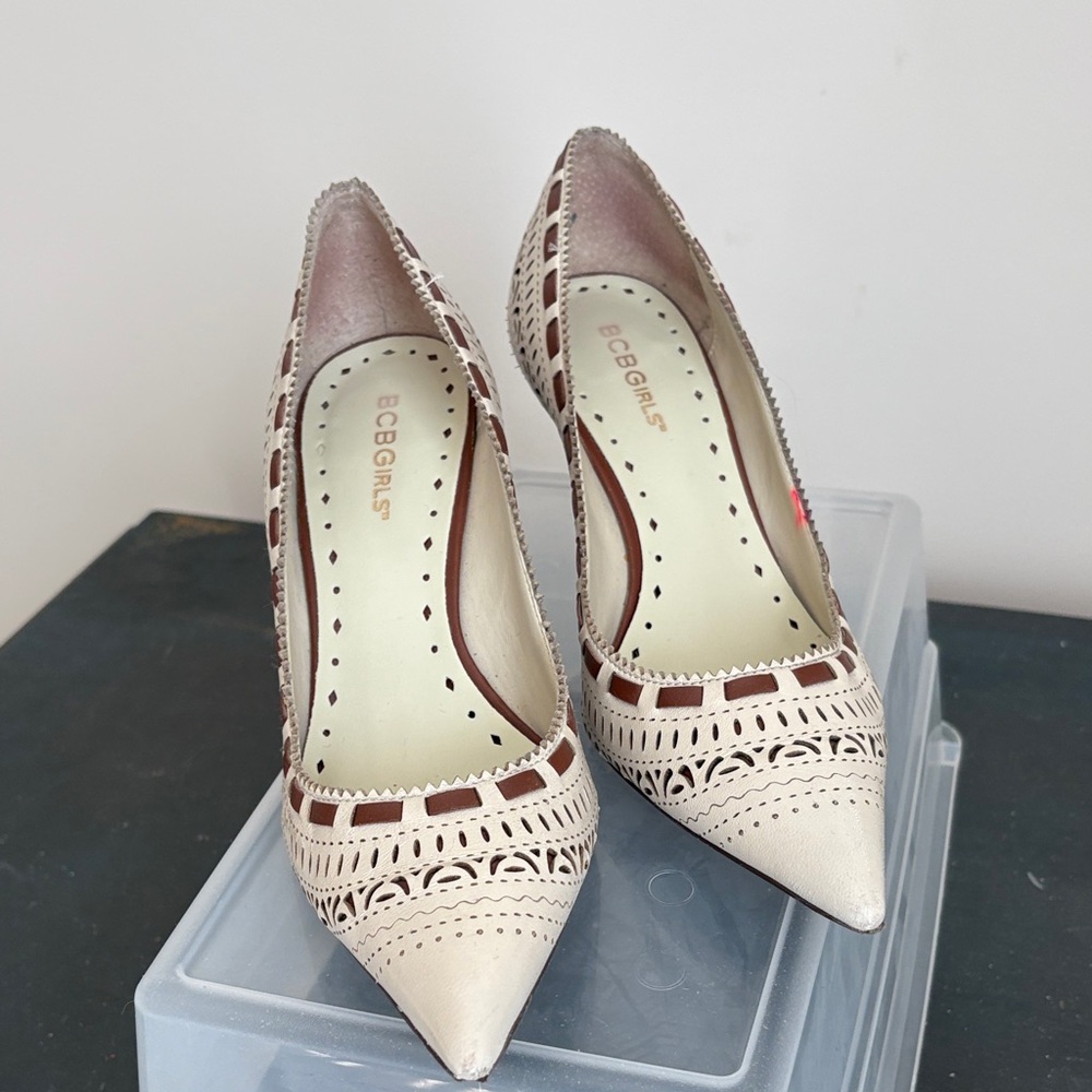 BCBGirls Cream and Brown Women's Heels